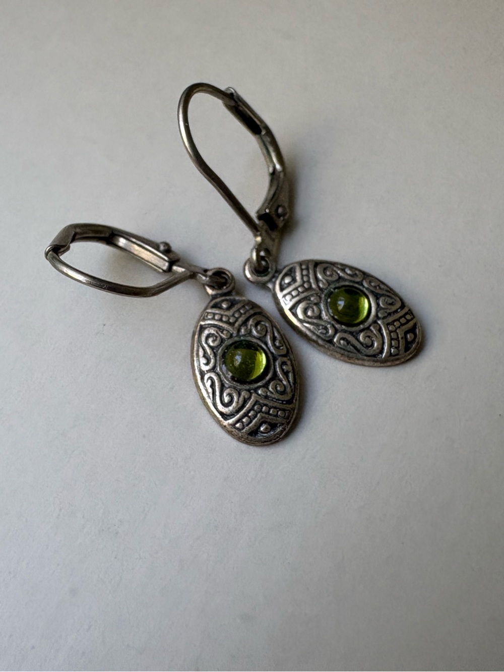 Dainty Clasping Silver and Green Dangly Earrings